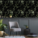 Botanical Wallpaper with Lush Leafy Branches in Green and Black - C790