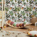 Jungle Wallpaper with Monkeys and Tropical Birds in Green and Brown - C799