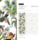 Jungle Wallpaper with Monkeys and Tropical Birds in Green and Brown - C799