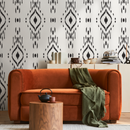 African Wallpaper with a Sketched Ikat Motif in Black and White - C803