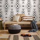 African Wallpaper with a Sketched Ikat Motif in Black and White - C803
