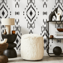 African Wallpaper with a Sketched Ikat Motif in Black and White - C803