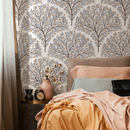 Tree Wallpaper Featuring Stylized Flowering Trees in Brown, Gray, and Yellow - C810