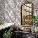Tree Wallpaper Featuring Stylized Flowering Trees in Brown, Gray, and Yellow - C810