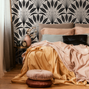 Art Deco Wallpaper with a Fanned Feather Motif in Black and Beige - C814