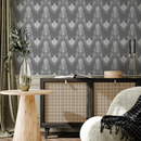 Abstract Wallpaper with a Sketched Geometric Motif in Gray and White - C816
