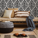 Moroccan Wallpaper with a Bold Ikat Motif in Black and White - C818