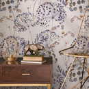 Floral Wallpaper Featuring Dandelion and Wildflower Motifs in Purple and Brown - C820
