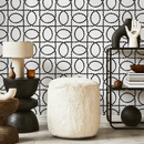 Geometric Wallpaper with an Interlocking Dotted Oval Motif in Black and White - C841