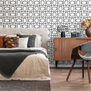 Geometric Wallpaper with an Interlocking Dotted Oval Motif in Black and White - C841