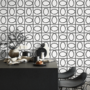 Geometric Wallpaper with an Interlocking Dotted Oval Motif in Black and White - C841