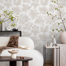 Floral Wallpaper with a Watercolor Flower Motif in Beige and Cream - C862