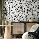 Abstract Wallpaper with a Hand-Drawn Network Motif in Black and White - C879