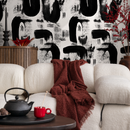 Modern Abstract Wallpaper with Painterly Brushstrokes in Black and White - C882