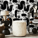 Modern Abstract Wallpaper with Painterly Brushstrokes in Black and White - C882