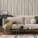 Striped Wallpaper with Irregular Hand-Drawn Lines in Black and Beige - C899