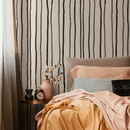 Striped Wallpaper with Irregular Hand-Drawn Lines in Black and Beige - C899