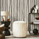 Striped Wallpaper with Irregular Hand-Drawn Lines in Black and Beige - C899