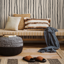 Striped Wallpaper with Irregular Hand-Drawn Lines in Black and Beige - C899