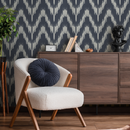 Abstract Wallpaper with an Ikat Chevron Motif in Navy and Gray - C934