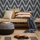 Abstract Wallpaper with an Ikat Chevron Motif in Navy and Gray - C934