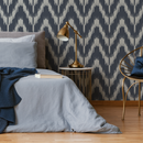 Abstract Wallpaper with an Ikat Chevron Motif in Navy and Gray - C934