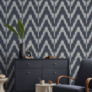 Abstract Wallpaper with an Ikat Chevron Motif in Navy and Gray - C934