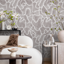 Abstract Wallpaper with a Fluid Watercolor Pattern in Taupe and Off-White - C943