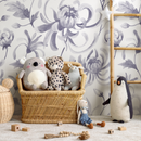Floral Wallpaper Featuring Watercolor Chrysanthemums in Purple - C956