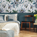 Floral Wallpaper Featuring Watercolor Chrysanthemums in Blue, Purple, and Green - C957