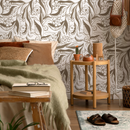 Floral Wallpaper Featuring Brushed Floral Vines in Beige and Brown - C959