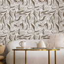 Floral Wallpaper Featuring Brushed Floral Vines in Beige and Brown - C959