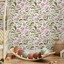 Floral Wallpaper Featuring Hand-Painted Blooms in Pink and Green - C971