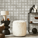 Checkered Wallpaper with a Rustic Motif in Sage and Off-White - C978