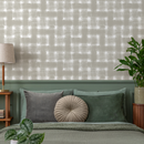Checkered Wallpaper with a Rustic Motif in Sage and Off-White - C978