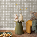 Checkered Wallpaper with a Rustic Motif in Sage and Off-White - C978