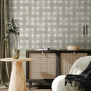 Checkered Wallpaper with a Rustic Motif in Sage and Off-White - C978