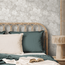 Botanical Wallpaper with a Delicate Floral Line Art Motif in Taupe - C979