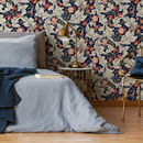 Arts and Crafts Wallpaper featuring Florals in Blue, Red, and Cream - C995