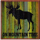 On Mountain Time Moose Green Boards | Wall Art Print on Real Wood
