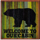 Welcome to Our Cabin Bear Green Boards | Wall Art Print on Real Wood