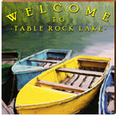 Welcome to Table Rock Lake Colorful Boats | Wall Art Print on Real Wood