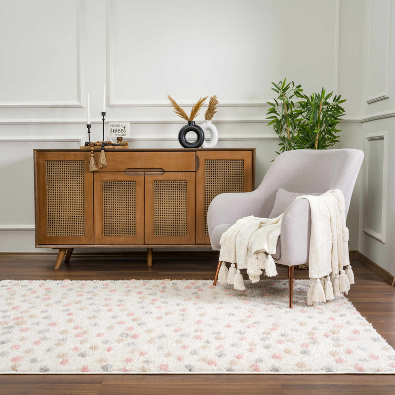 Cansu Pink & Cream Dotted Area Rug