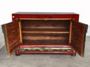 Antique Red Shanxi Cabinet Table with Carved Border Doors