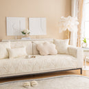 Embossed Leaf Cotton Quilted Sofa Cover Non-Slip Couch Protector with Thick Padding