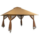 Brown 13 x 13 Ft Pop-Up Gazebo Outdoor Canopy w/ Mesh Mosquito Netting Sidewalls
