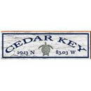 Cedar Key Sea Turtle White Latitude Longitude | Wall Art Print on Real Wood