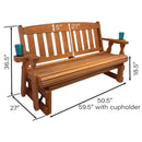 4ft Heavy Duty Porch Glider Bench with Cupholders in Cedar Finish - Made in USA