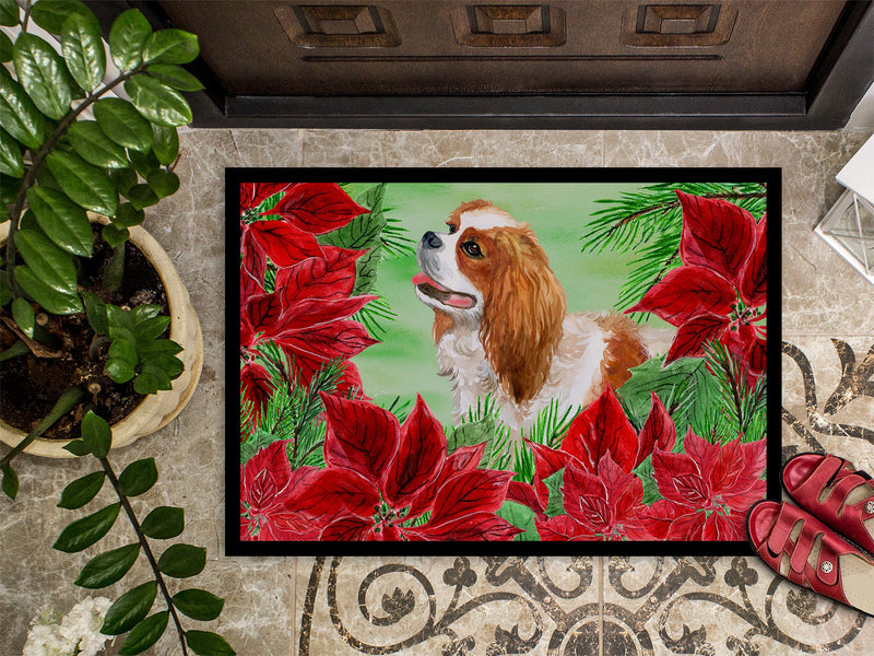 Cavalier Spaniel Poinsettas Indoor or Outdoor Mat 18x27 CK1311MAT