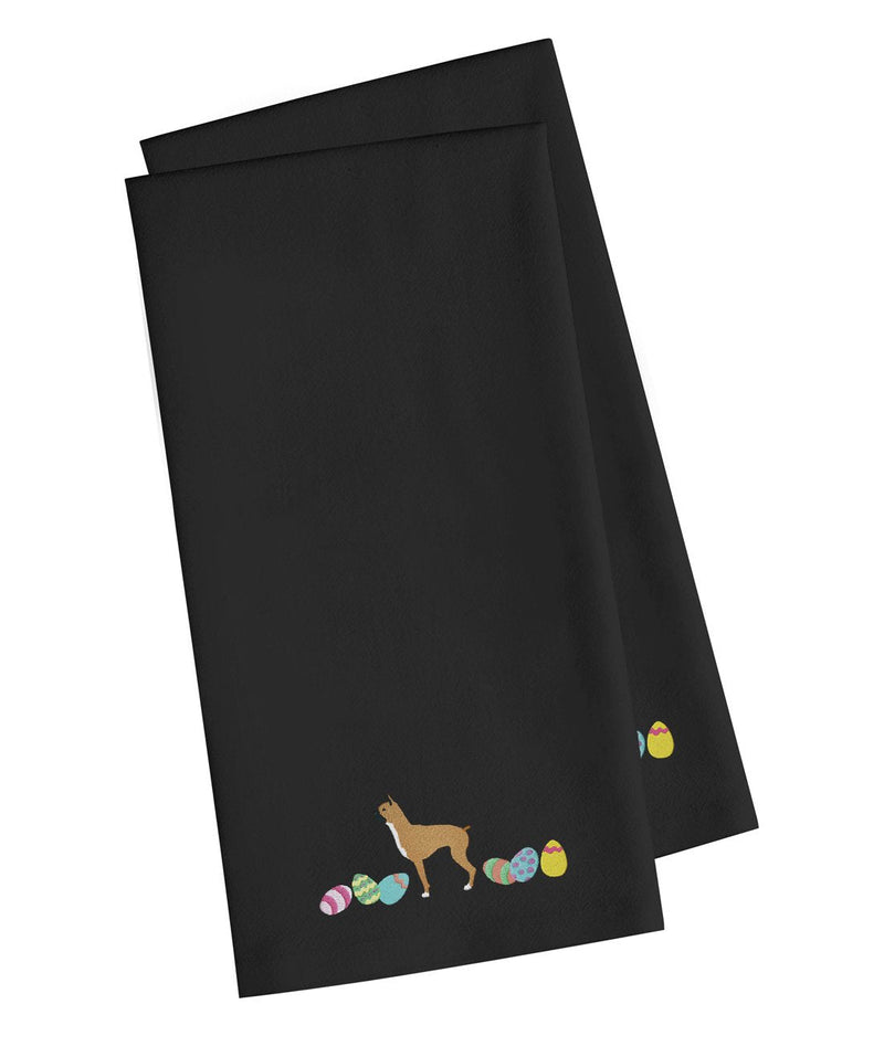 Boxer Easter Black Embroidered Kitchen Towel Set of 2 CK1615BKTWE